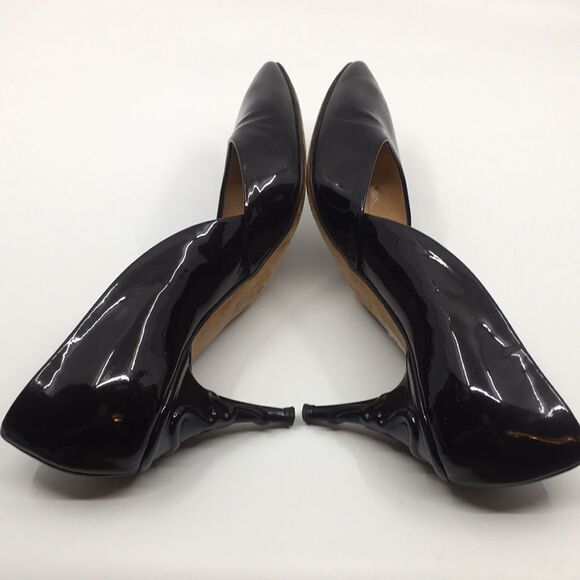 Escada Vintage Black Patent Leather Sculptural Heels Sz 38 US 8 - Picture 10 of 16